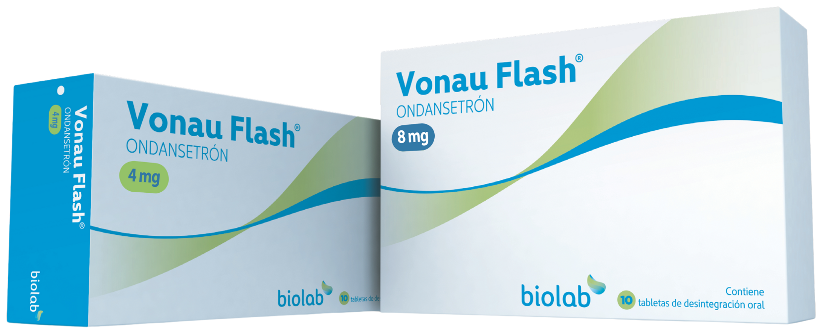 Dos cajas de Vonau Flash [Ondansetrón] - Tabletas orodispersables de 4 mg y de 8 mg (Para el tratamiento de náuseas y vómitos)